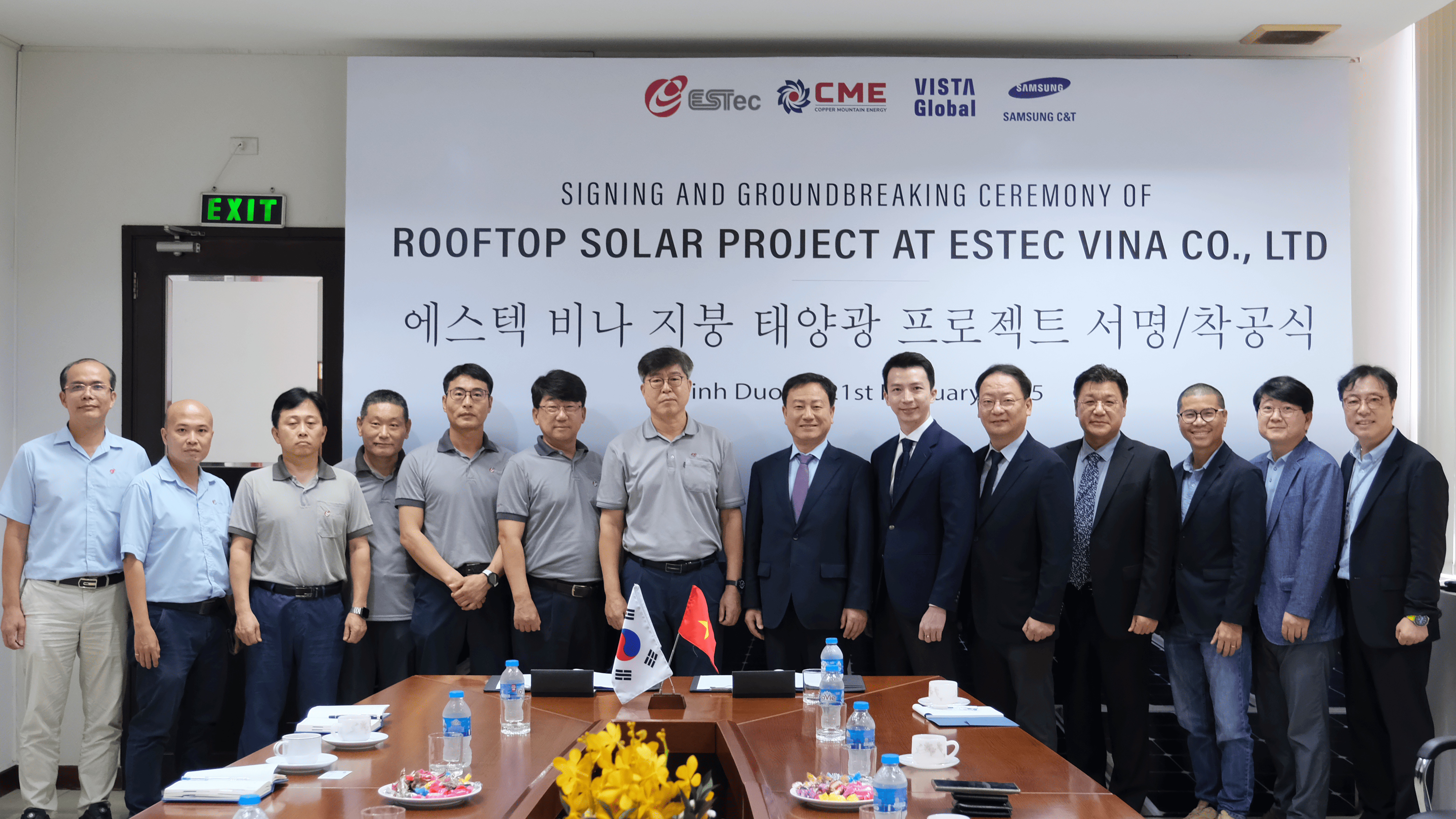 On February 21, CME Solar officially commenced the installation of a rooftop solar energy system at the Estec Vina factory in Binh Duong. This project marks the first renewable energy infrastructure installation at Estec Vina, a subsidiary of South Korea's Estec Group, located in the Vietnam-Singapore Industrial Park I (VSIP I) in Binh Duong Province, Vietnam. The rooftop solar project at Estec Vina, developed by the CME-Vista joint venture, is expected to generate 2,086 MWh of electricity annually. Based on Vietnam’s certified CO2 emission factor of 0.6766, this project is anticipated to reduce approximately 1,411 tons of CO2 emissions per year. The installation adheres strictly to design, legal, construction, and operational safety standards established by the CME-Vista joint venture. For Estec Vina, transitioning to renewable energy, particularly rooftop solar, is considered the fastest and most effective solution to enhance its competitiveness in exporting products to Europe, Japan, the U.S., India, and other key markets. Estec Vina is a leading manufacturer in the consumer electronics sector, with an annual production capacity of 60 million products serving both domestic and international markets. The company is also a key supplier for global brands such as Samsung, Sony, Alpine, LG, Panasonic, Kia-Hyundai, Yamaha, and Harman. According to McKinsey estimates, by 2030, carbon tax risks for export-oriented industries in Vietnam could reach $10-30 billion. Transitioning to green energy production will not only help Vietnam maintain its export competitiveness but also drive deeper emissions reductions. Vietnam is among the six countries most affected by climate change globally. At COP26, Vietnam committed to achieving net-zero emissions by 2050 and reducing methane emissions by 30% by 2030. To realize these commitments, the Prime Minister of Vietnam has emphasized that the country's COP26 pledges align with its economic restructuring plans and the global trends of green, circular, and digital economies. Mr. Chung Dieu Tuan, CEO of CME Solar and CEO of the CME-Vista joint venture, stated: "With Vietnam's net-zero commitment, businesses must transition to renewable energy. CME Solar and the CME-Vista joint venture are setting ambitious goals while staying true to our core values in renewable energy development." ________________________________________ About the CME-Vista Joint Venture In August 2024, CME Solar Investment Joint Stock Company and Vista C&I Global (a subsidiary of Samsung C&T) officially signed a joint venture agreement to collaborate on rooftop solar energy development in Vietnam. This joint venture marks a significant milestone and supports Vietnamese businesses in transitioning toward a low-carbon economy. Through this partnership, CME-Vista will continue to strengthen its position as a leading foreign direct investment (FDI) enterprise, pioneering advanced technologies and innovative solutions for the green transformation of Vietnam’s economy.